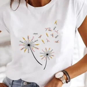 Explosive Dragonfly Butterfly Print Base Top Loose Women's Short-sleeved T-shirt Round Neck Oversized T Shirt  Women Clothes TEE