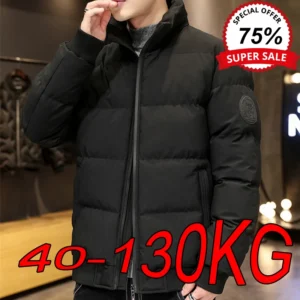 Large Size Parkas Men's M-8XL Winter Thick Hooded Padded Coats Short Tooling Zipper Slim Simple Solid Color Black Down Jackets