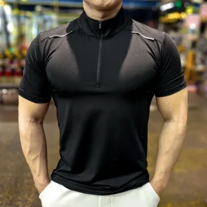 Men Running Short Sleeve T-shirt Outdoor Fitness Muscle Fit Shirt for Male Gym Jogging Sports Tops Tennis Elastic Breathable Tee