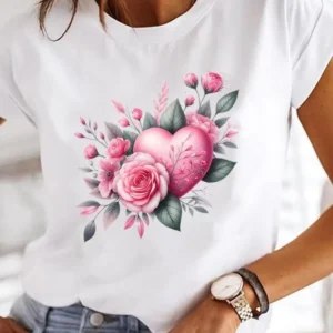Clothes T Female Clothing For Women Graphic Tee Fashion Lady Sweet Flower 90s Casual Top O-neck Short Sleeve Print T-shirts