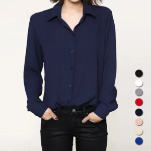 Simple Solid Colors Women Chiffon Shirts 2023 New Long Sleeve Ladies Casual Chiffon Blouse Tops Fashion Women Shirt Clothing