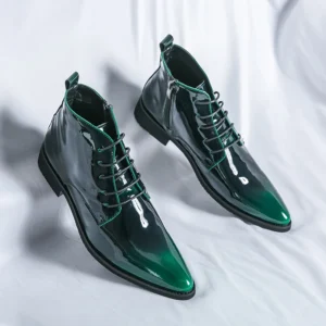 Luxury Chelsea Boots Men's Shiny Leather Shoes Pointed High Top Shoes Men's Banquet Dress Shoes High-end Purple Red Short Boots