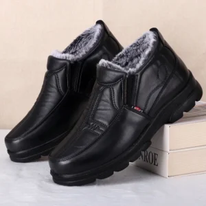 Men's Thick Leather Waterproof Casual Snow Boots Men's Shoes Winter Fashion Anti Slip Cotton Shoes Outdoor Work Shoes