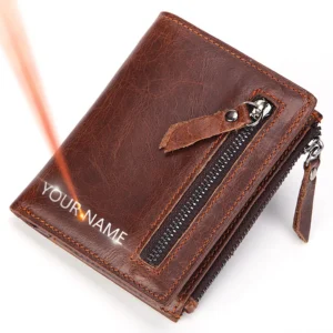 2022 Short Men Wallets Name Customized 100% Genuine Cow Leather High Quality Male Purse Card Holder New Double Zipper cartera