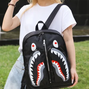 Simple personality fashion shark mouth men's backpack plaid high school student college student school bag computer backpack SAC