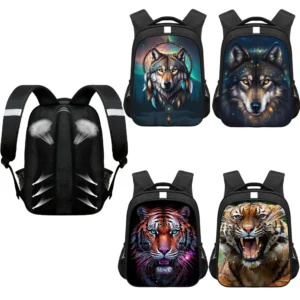 Colorful Tiger Print Backpacks Howling Wolf Under The Moonlight Rucksack Women Men Outdoor Daypack Teenager School Bags Gift