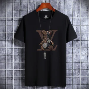 Summer Men's Luxury Casual T-Shirt Retro Y2k Designer Short Sleeve Tees Male Vintage Cotton Trendy High Quality Bear Print Tops