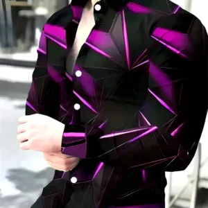 Fashion Men's Long Sleeves Shirts 3D Geometric Print Men's Casual Buttoned Long Sleeve Shirts Men's Spring  Autumn Men's Tops
