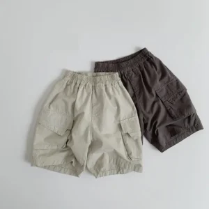 2025 Summer New Children Loose Shorts Solid Girls Versatile Casual Shorts Baby Boys Pocket Cargo Pants Kids Middle Pants