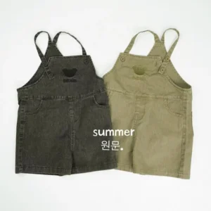 2025 Summer New Cute Bear Embroidery Girls Jeans Overalls Loose Children Sling Pants Kids Boys Denim Strap Shorts Baby Clothes