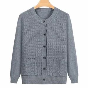 Fashion Grandma Knitted Cardigan Autumn Winter New Women's Sweater Top Middle Aged Mother Knitwears Coat кардиган женский