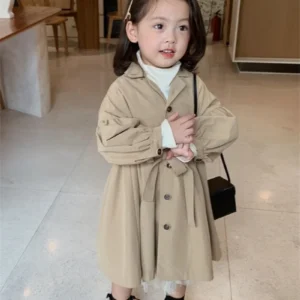 Fashion Children Windbreaker 2023 Spring Autumn Korean Trench Kids Girls Khaki Trench Coat Outerwear Princess Outer Clothing