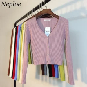 Neploe Spring Newly Patchwork Women Cardigans 2025 Fashion Slim Ladies Knitted Sweater Long Sleeve Buttons Sweaters 65057