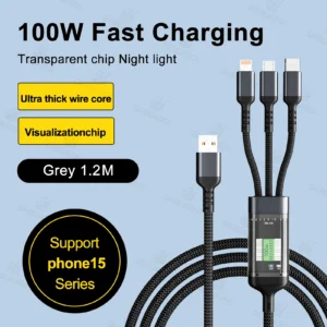3 In 1 Usb 100w Cable For Fast Charging And Data Mini Usb Type C Micro Suitable For lphone Android Xiaomi Huawei Oppo Charging