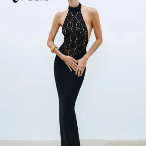 CNYISHE Lace Patchwork Solid Bodycon Sheath Party Dresses for Women O Neck Sleeveless Outfits Sexy Club Halter Female Vestidos