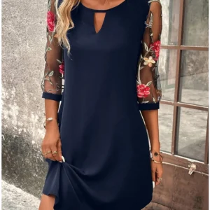 Luxury Dress Women's Perspective Mid Sleeve Printed Round Neck Mini Skirt Summer Party Dress