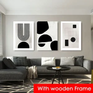 Modern Abstract Geometric Canvas Painting with Frame Boho Black White Poster Nordic Living Room Wall Art Pictures for Home Decor