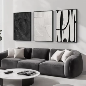 Large Framed Black and White Abstract Wall Art for Living Room, 3 Piece Canvas Prints Paintings Artwork for Walls
