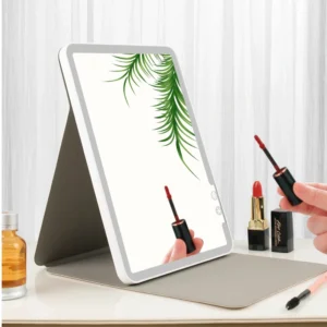 Foldable Vanity Mirror Tabletop LED Folding Ultra Cosmetic Vanity Mirror Touch Screen Compact Dimmable Travel Beauty Mirror