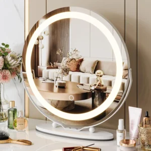 19 Inch Large Round Vanity Mirror with Lights LED Makeup Mirror Touch Control 3 Colors Lighting Dimmable for Bedroom Tabletop