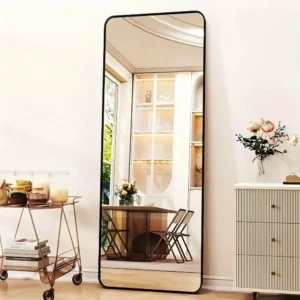 59"x16.2" Full Length Mirror Standing Full Body Mirror with Rounded Corners, BlackWave