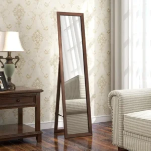 Full Length Mirror with Stand, 61" x 14.5" Solid Wood Frame Floor Mirror, Free Standing Full Body Mirror for Living Room Bedroom