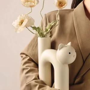 Ceramic Flower Vase H-shaped Cute Tubular Kawaii Cat Vase Room Home Desktop Decoration Room Decor Art Ornament Gift Flowerpot