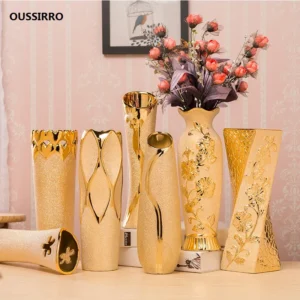 Luxury Europe Gold-Plated Ceramic Vase Home Decor Creative Design Porcelain Decorative Flower Vase For Wedding Decoration