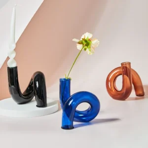 Vintage Bending Glass Vase Nordic Flower Pot Clear Water Plant Vase Wedding Table Candle Holder Living Room Decor Home Organizer