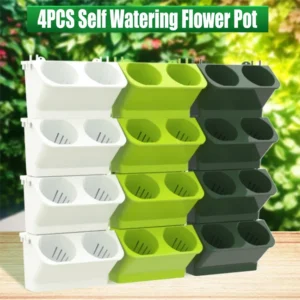 4 pcs Self Watering Flower Pot Stackable Wall Planter Garden Plastic Pots Wall Hanging Vertical Succulents Plant Bonsai Pot Home