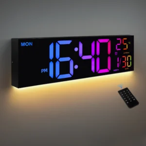16" Large Digital Wall Clock, Big LED Display with Remote, 8 RGB Color, Alarm, DST, Temperature for Living Room, Kitchen
