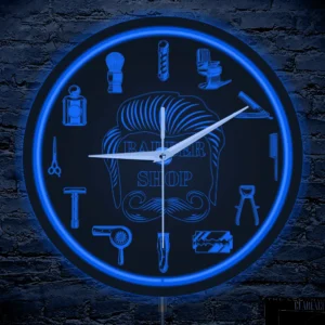 Barber Shop Red Neon Logo Metal Frame Wall Clock for Man Cave Barbering Business Sign Flexible Flex illuminated Neon Wall Clock
