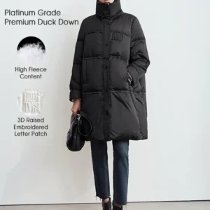 Amii 2024 Winter New Women's Velcro Loose Coat Top Warm Stand-up Collar Letter Embroidered Seal Zipper Down Jacket 12444103