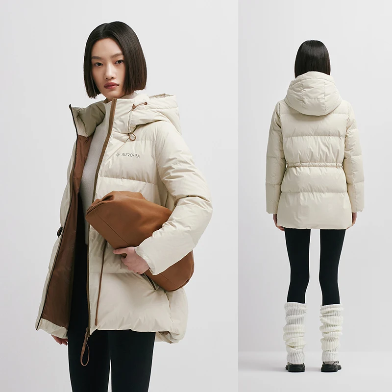 Chericom Women's Winter Down Jacket Mid Long Padding PU Leather Skinny Thick New Duck Down Solid Hooded Puffer Jacket 298097