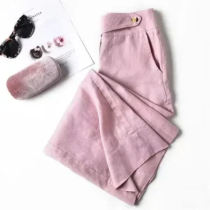 Spring Summer Women Cotton And Linen Wide Leg Pants Female Solid Color Loose Flax Straight Leg Trousers Ladies Leisure Pantalons