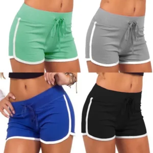Women Cotton Shorts Yoga Short Pants Summer Fast Drying Sports Pants Contrast Binding Side Split Elastic Waist Casual Shorts