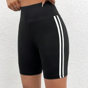 High Stretch Plus Size Athletic Shorts for Women Sporty Knit Mid Thigh Pants with Side Stripes Fashionable and Comfortable Pants