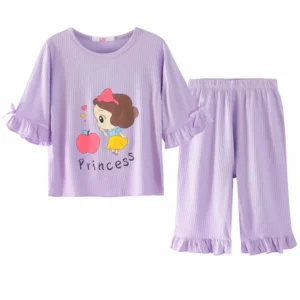 2022 Spring Summer Children Clothes Princess Pajamas For Girls Teenager Kids Soft Home Suits Half-sleeve Costume 3 6 10 12 Years