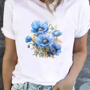 Flower Sweet Trend Cute 90s T-shirt Ladies Fashion Basic Women Graphic Short Sleeve Clothing Tee Top Clothes Print T Shirt