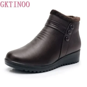 GKTINOO 2025 Fashion Winter Boots Women Leather Ankle Warm Boots Mom Autumn Plush Wedge Shoes Woman Shoes Big Size 35-41