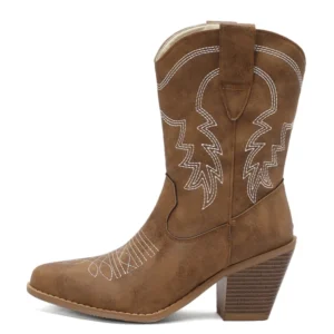 Fashion Cowboy Ankle Boots For Women Vintage Sewing White Short Boot Ladies Block High Heels Winter Party Shoes Large Size 45