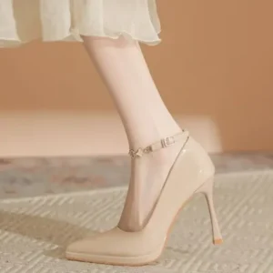 2025Autumn New Stiletto High Heels Women's Pointed Head Shallow Mouth Metal Chain Anti-slip Wear-resistant Single Shoes