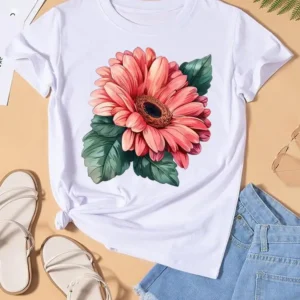 Trend Flower Watercolor Cute Graphic T-shirts Fashion Clothing Lady Clothes Short Sleeve Women Print Female Shirt Casual Tee