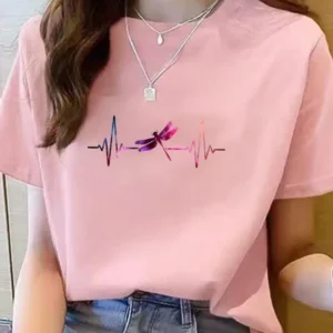 Clothing Graphic T-shirt Tee Top Fashion Summer O-neck Dragonfly Trend Cute Print Short Sleeve T Shirt Women Clothes