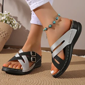 Mix Color Cross Strap Wedge Slippers Women Summer Non Slip Platform Sandals Woman Lightweight Soft Thick Sole Sandalias Mujer 43