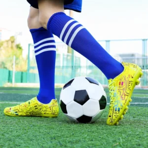 Yellow Leather Men's Football Shoes Trendy Print Comfortable Futsal Sneakers Unisex Outdoor Light Non-slip Soccer Cleats For Men