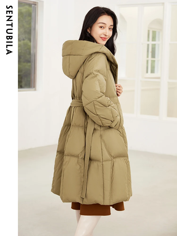 SENTUBILA Women's Winter Puffer Down Jacket Women 2024 Hooded Lantern Sleeve Windproof Mid-Length Down Coats Ladies W44Y58448X - Image 4