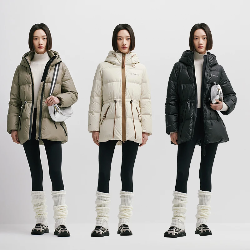 Chericom Women's Winter Down Jacket Mid Long Padding PU Leather Skinny Thick New Duck Down Solid Hooded Puffer Jacket 298097 - Image 3