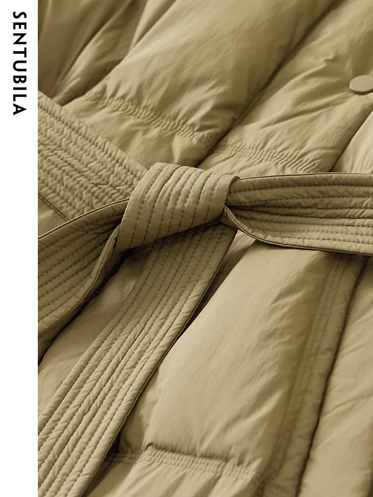 SENTUBILA Women's Winter Puffer Down Jacket Women 2024 Hooded Lantern Sleeve Windproof Mid-Length Down Coats Ladies W44Y58448X - Image 5